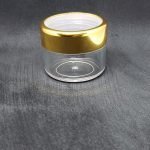 Pote plástico acrílico transparente 118 con tapa de orla dorada 18 gr