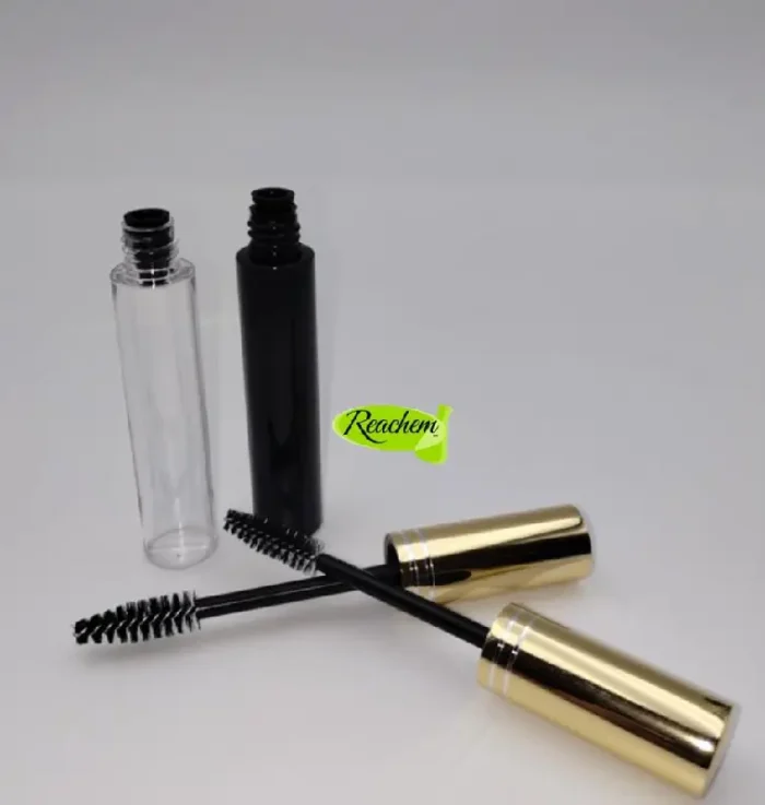 Frasco máscara rímel transparente o negro con tapa dorada 10ml