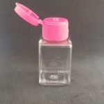 Frasco PET base cuadrada 20/410 de 20cc con tapa flip top rosada