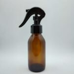Frasco farmacéutico de vidrio ámbar 28/410 con gatillo negro curvo