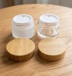 Pote Vidrio Satinado o Transparente con Tapa Bamboo Plástico 50g