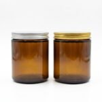 Pote de vidrio ámbar 200gr con tapa de aluminio para velas