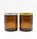 Pote de vidrio ámbar 200gr con tapa de aluminio para velas