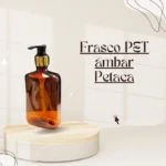Frasco PET Ámbar Rojo Petaca 280cc con Bomba Ala Angosta y Detalle de Aluminio