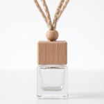 Frasco de vidrio transparente con tapa madera 5cc cordón natural