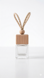 Frasco de vidrio transparente con tapa madera 5cc cordón natural